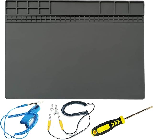 Soldering mat Large Size Magnetic Silicone Solder Pad 40x30 cm 500 Heat-Resistant Multi-Purpose Work Solder Station Pad for DIY Watch Phone Electronics Repair Grey