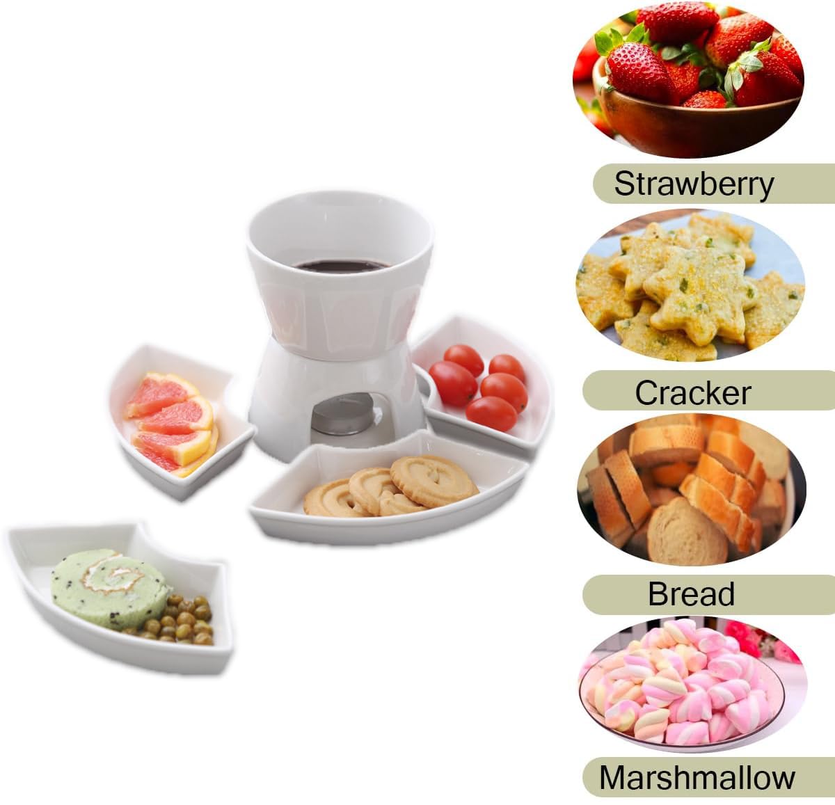 Ceramic Fondue Pot Set - Melt Chocolate & Cheese -2 Ceramic Fondue Pot Set - Melt Chocolate & Cheese -2