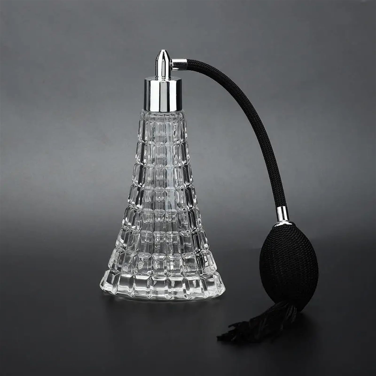 Butelka z rozpylaczem perfum do wielokrotnego nape 75 ml Vintage Crystal z antycznym czarnym atomizerem i chwostem - pomysł na prezent z możliwością ponownego napełnienia
