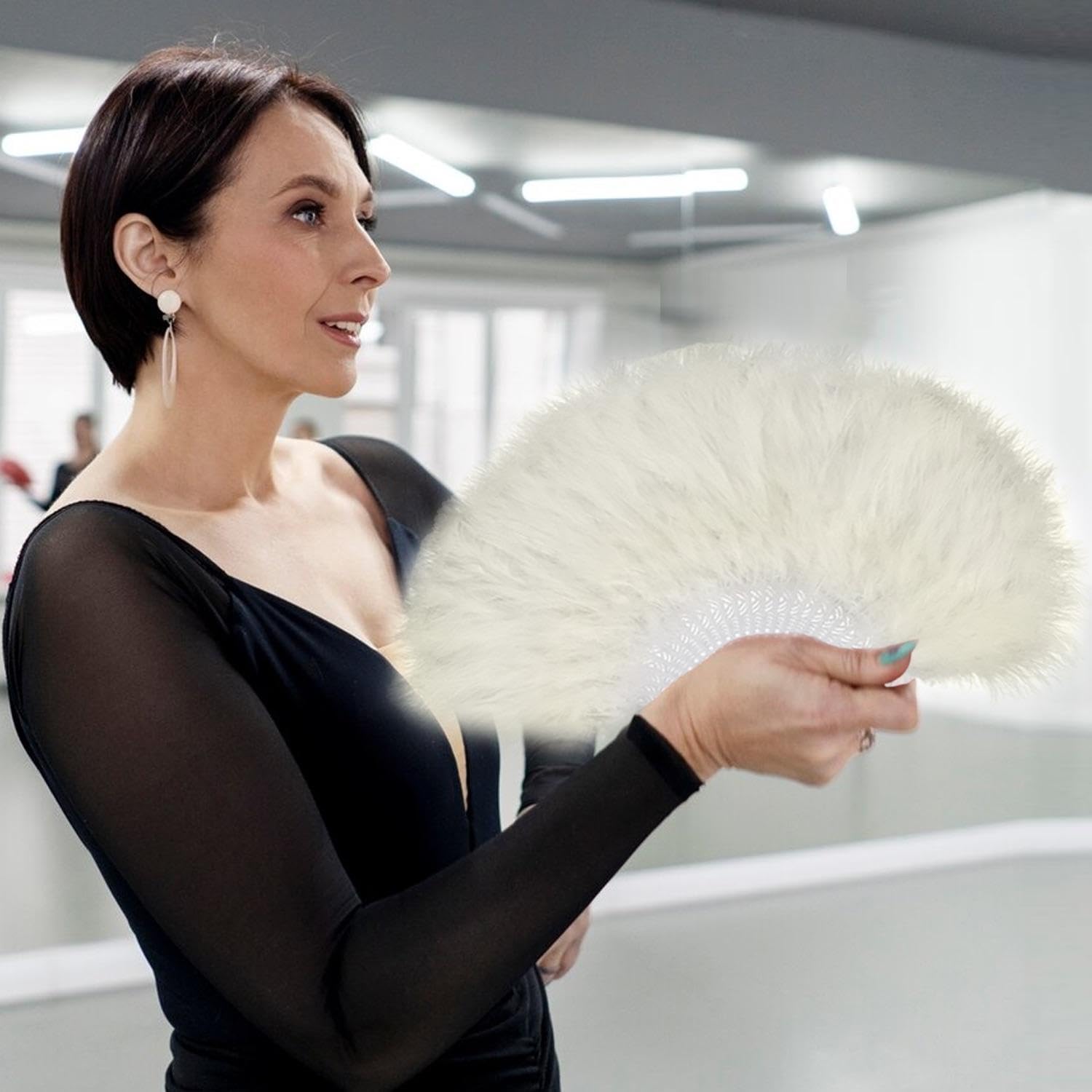 Ventagli di Piume da 2 Pezzi, Ventagli Pieghevoli Portatili, Ventagli Pieghevoli da Donna, Oggetti di Scena per Fotografie, Ventagli di Oggetti di Scena per Spettacoli in Maschera
