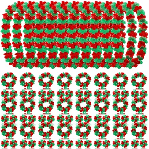 Knitgrip 48 Pcs Christmas Lei Flower Necklaces Headband, Red, Green