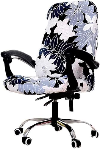 WOMACO Printed Office Chair Covers, Stretch Computer Chair Cover Universal Boss Chair Covers Modern Simplism Style High Back Chair Slipcover - Leaves and Flowers, X-Large