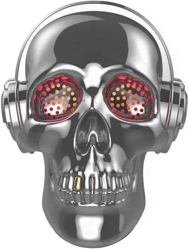 [Updated Version] Skull Wireless Speaker, TOPROAD LED Wireless Super Bass Stereo Sound Cool Skull Artwork Speaker with Wonderful Eyes Light for Home Party/Office/Business/Bedroom/Outdoor (Gray)
