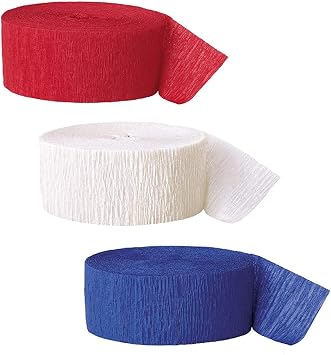 Streamer Paper for 4th of July Patriotic Decorations - 3 Rolls Red White Blue Crepe Paper Streamers for Independence Day Memorial Day American Theme Party Decorations