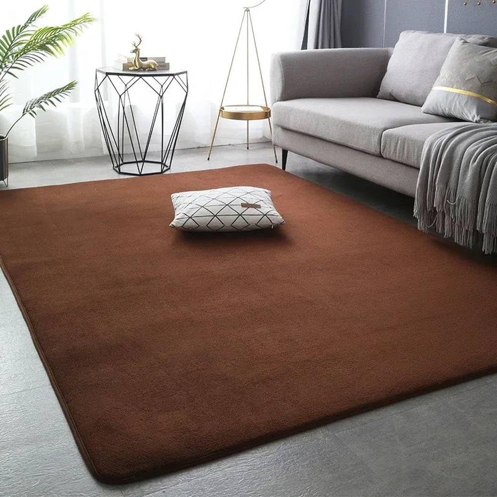 Tapis de sol café 160x230cm pour salon en peluche douce