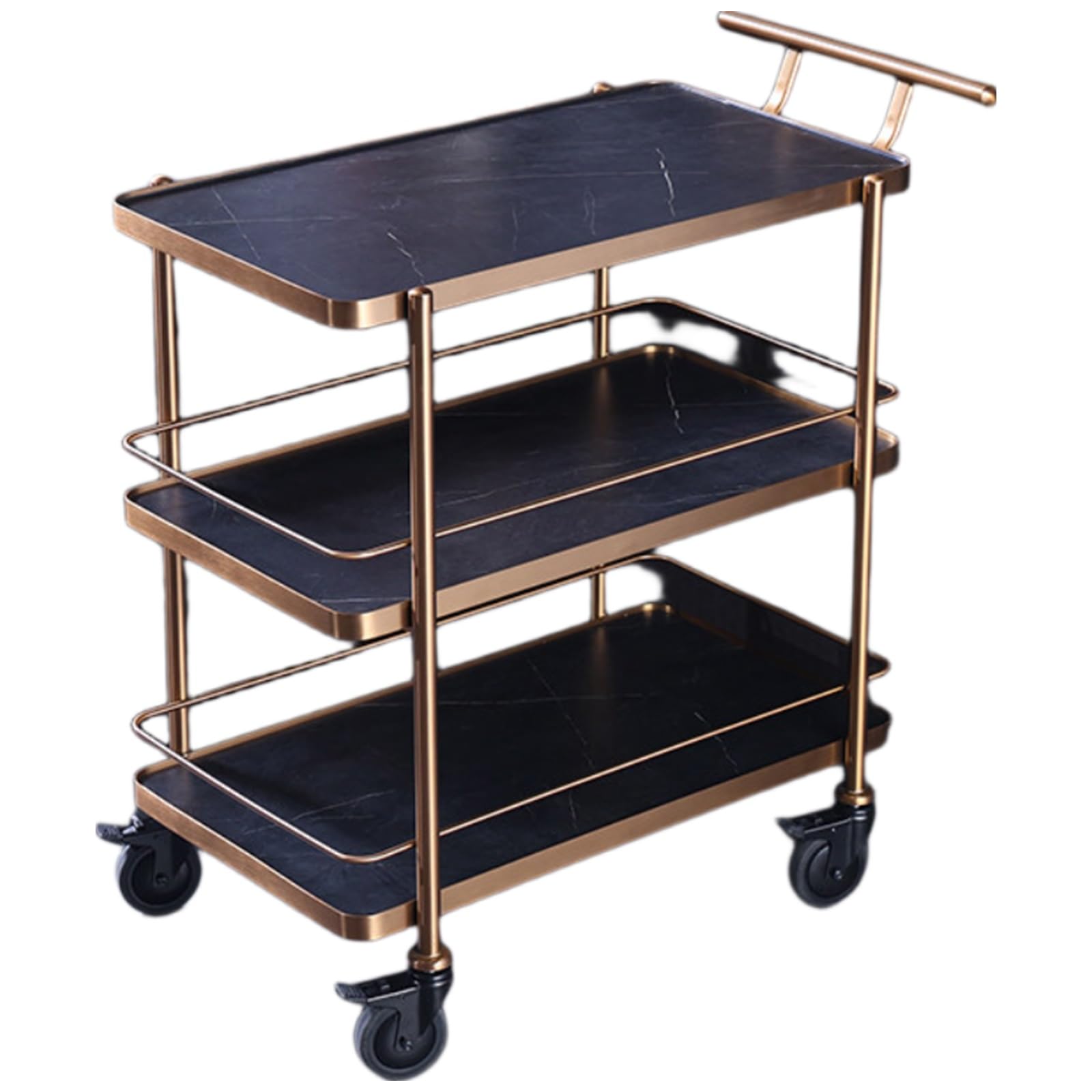 Kiboncy B Luxury Rolling Utility Cart, E1 Environmental Solid Wood Tiered Storage Trolley With Rake Wheels, Mobile Wine Dessert Serving Cart For Ar Kitchen Party(,Large)