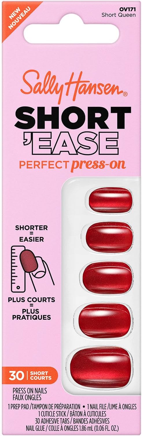 - Salon Effects Perfect Press-On Short'Ease Nails | Oval Shape | Easy to Apply, Non-Damaging, Natural Look Vitamin E & B5 | 30 Nails, Nail Glue, Adhesive Tabs, File| Short Queen