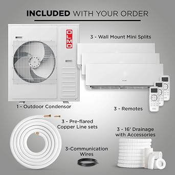 OLMO 36,000 BTU 3-Zone Wall Mount Mini Split, 21 SEER2, 3 Ton, 230V