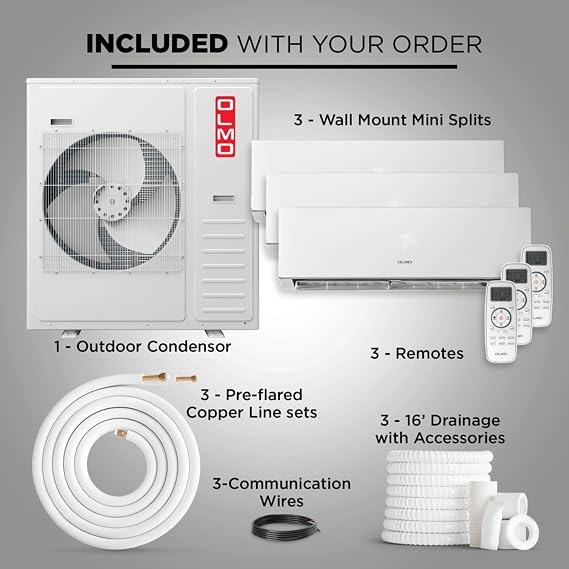 OLMO 36,000 BTU 3-Zone Wall Mount Mini Split, 21 SEER2, 3 Ton, 230V