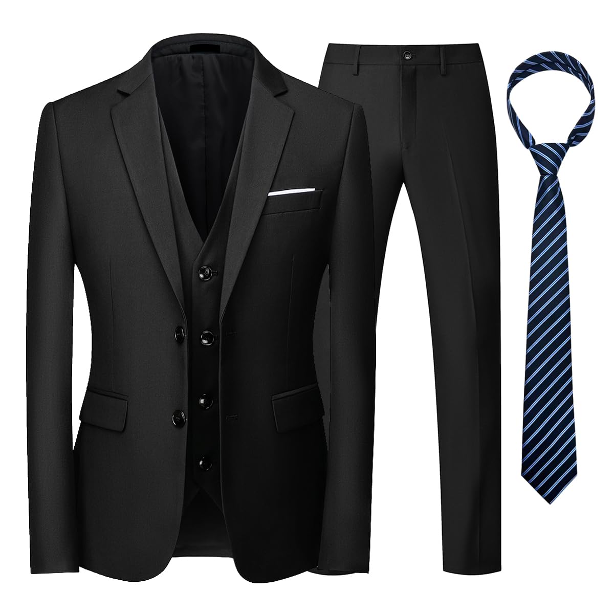 KUDORO Costume Homme 3 Pièces pour Mariage Business Slim Fit Smoking à Deux Boutons Blazer Veste et Pantalon Gilet avec Cravate