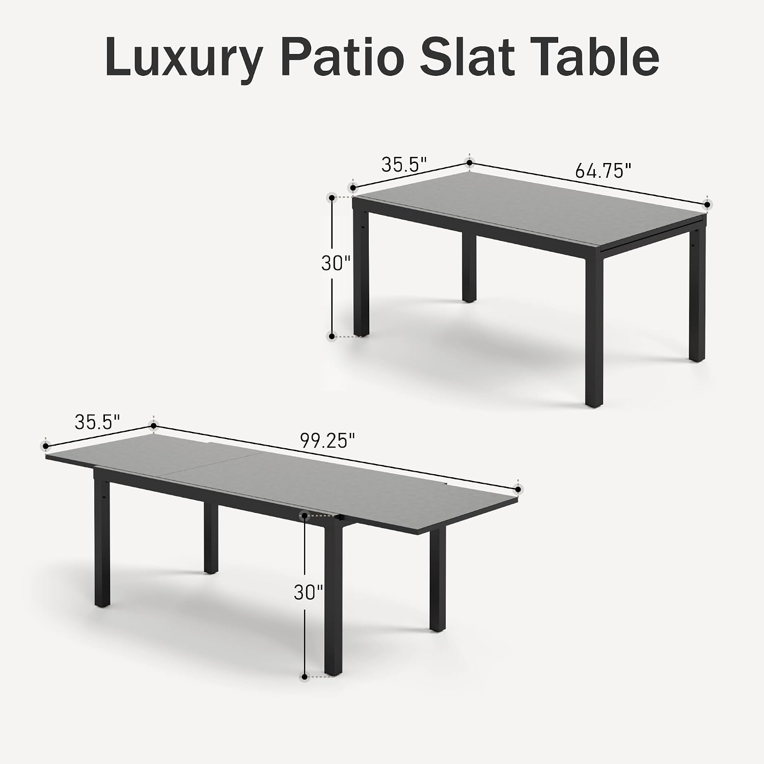 PHI VILLA Extra Large Expandable Patio Dining Table 99.2" × 35.5" Metal Outdoor Table for 6-10 Person, Metal Outdoor Dining Table with E-Coating for Garden Deck Yard- (Black)