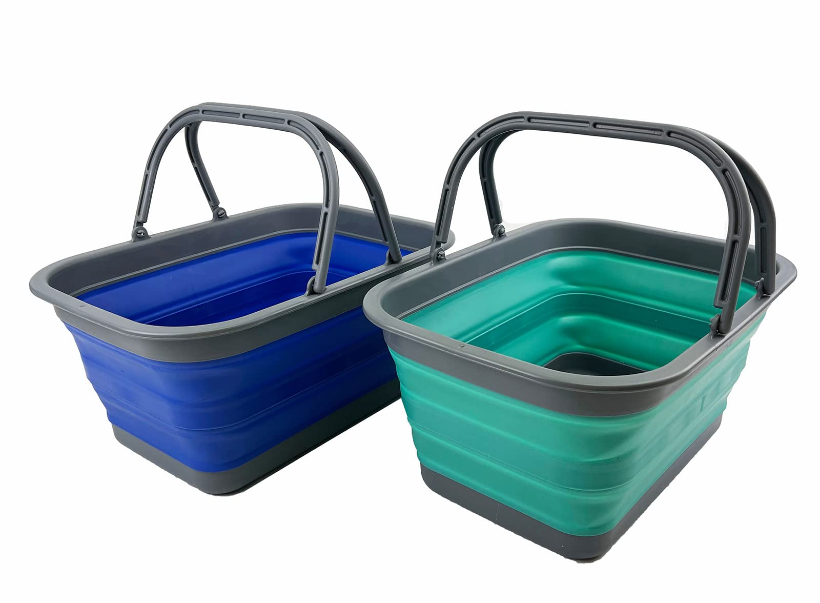 SAMMART SAMMART 12L zusammenklappbare Wanne mit Griff – Tragbarer Outdoor-Picknickkorb/Krater – Faltbare Einkaufstasche – Platzsparender Aufbewahrungsbehälter (Purpurblau + Türkisblau)