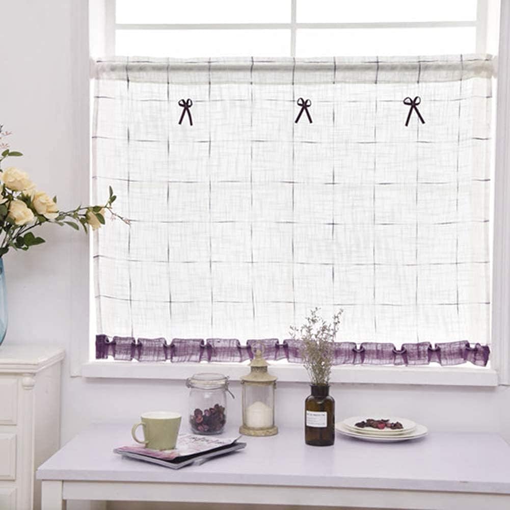 Cafe Curtains Roman Blinds Scheibengardine Country-Style Kitchen Curtain Modern Bistro Curtain White Curtain Short tip,B,140×60cm(55.1×23.6in)