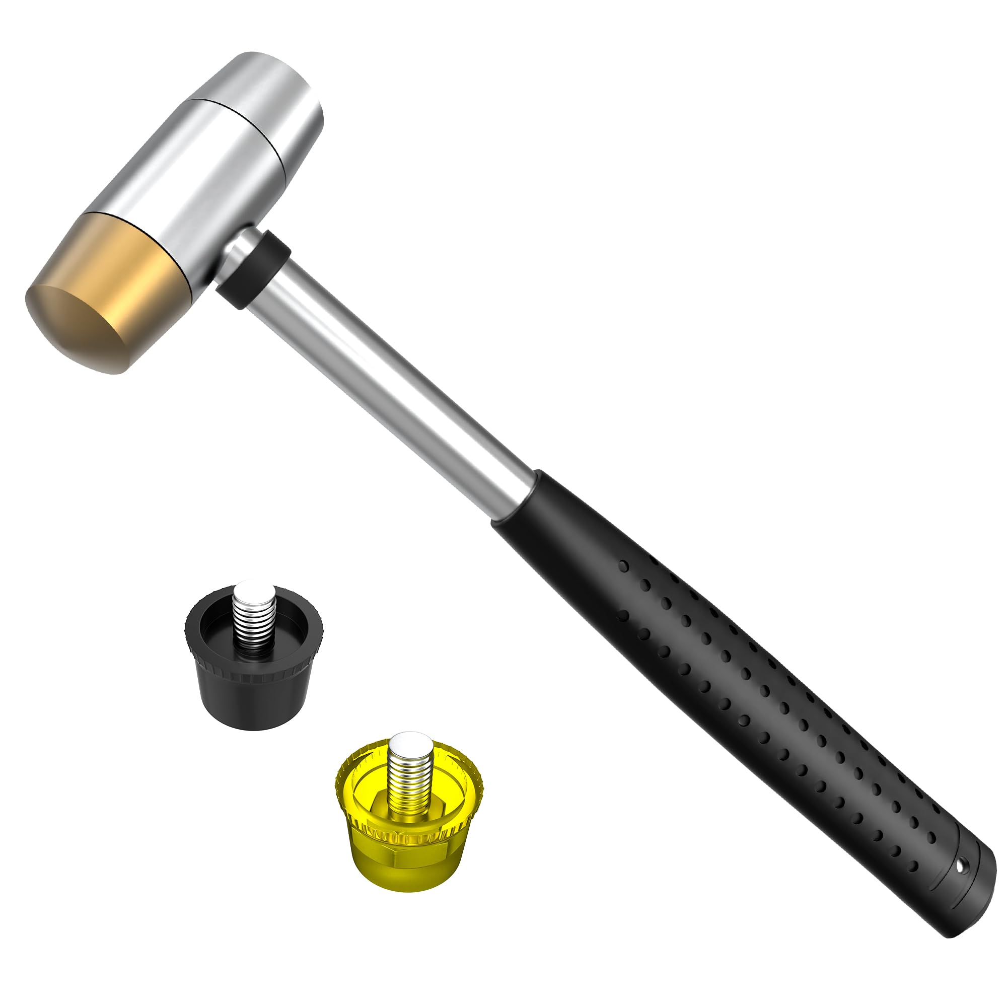 Small Brass Hammer with 4 Interchangeable 1-Inch Heads: Brass, Nylon, Aluminum, Rubber, Hammer Mallet for Jewelry, DIY Projects and More