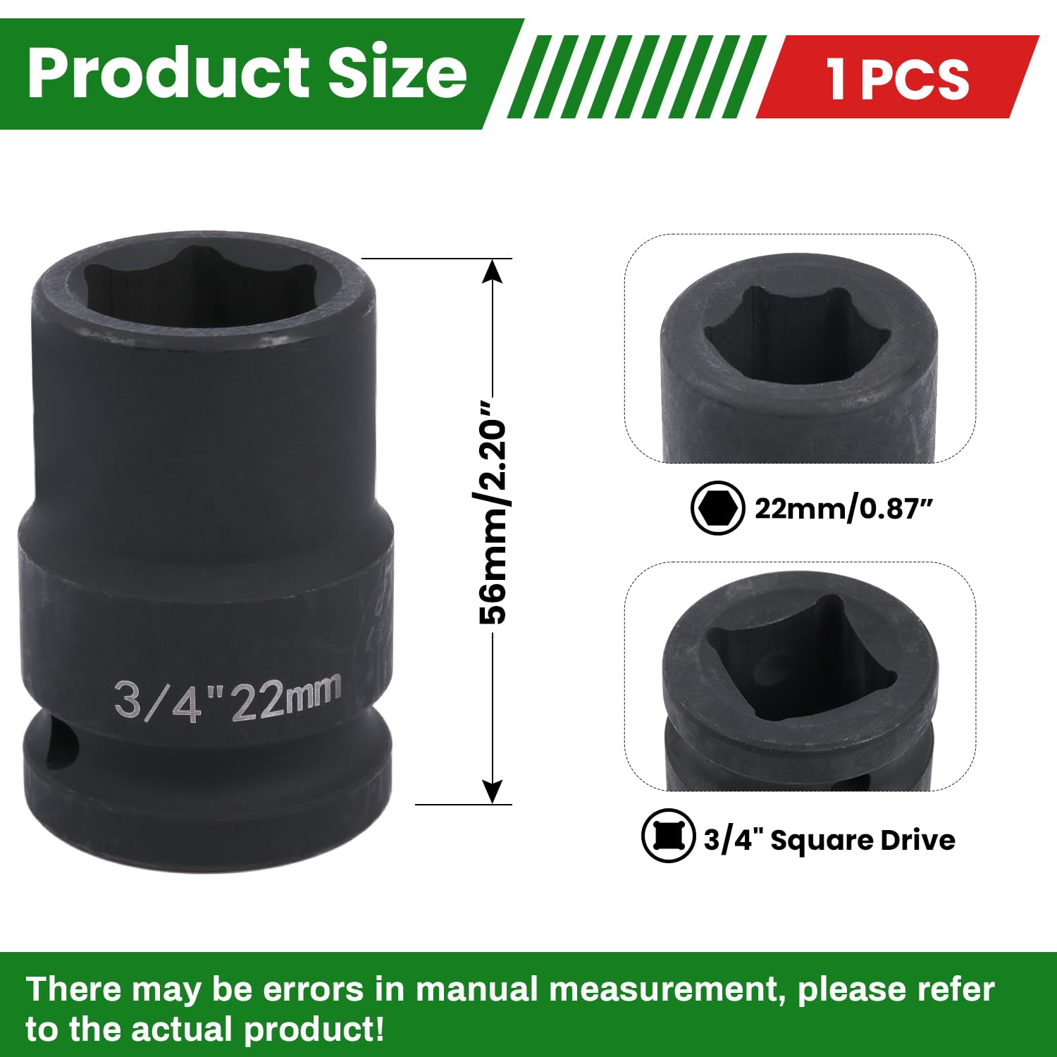 szkoo 3/4" Drive 22mm Impact Socket,6-Point Standard Impact Sockets Made with Chrome Molybdenum Alloy Steel, Metric - Image 2