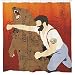 Sharp Shirter Funny Shower Curtain Set Cool Bathroom Decor Man Punching Bear Red Polyester Fabric 71x74 Hooks Included