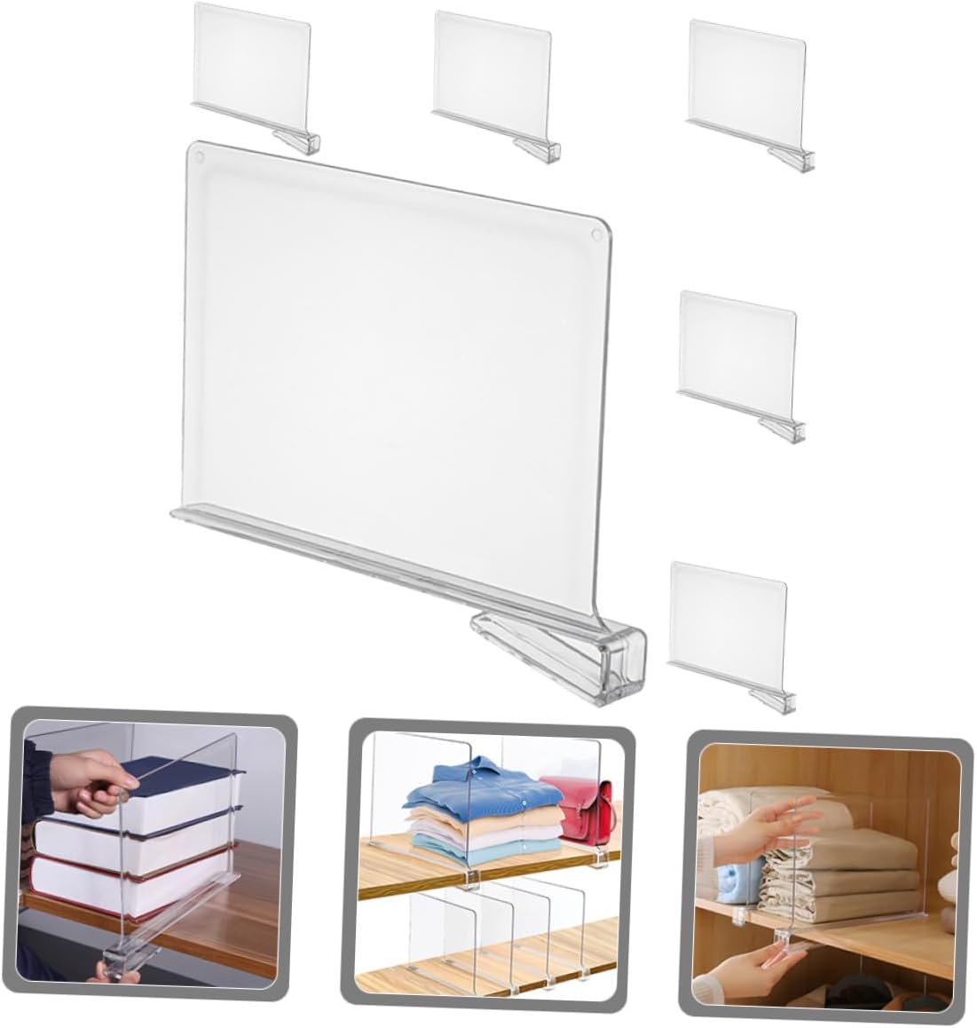 6Pcs Clear Shelf Dividers for Closet and Wardrobe Organizers for Clothes Separation Storage Panels for Bedroom and Home Shelves