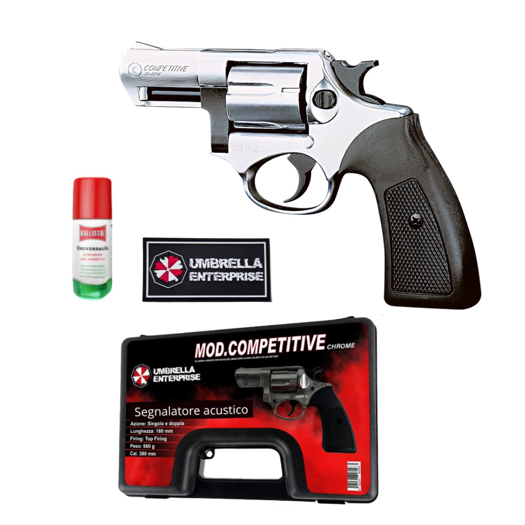 Revolver Competitive a Salve Top Firing 380, Segnalatore Acustico Scacciacani/Addestramento, Cromata - Kit con Olio Ballistol Incluso