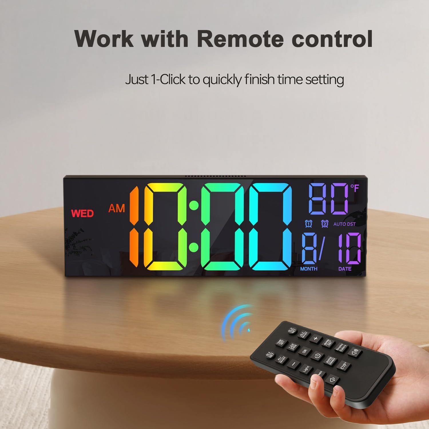 JALL 16.1" Large Digital Wall Mount Clock, Count Down Timer, Alarm, Big LED, RGB Color, DST, Temperature for Living Room Classroom Desk, Wall, Xmas, Birthday Gift for Senior Mom Dad, Rainbow