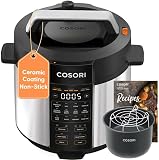 Amazon product image of Cosori Pressure Cooker 6QT, 9-in-1, Ceramic Coating Pot, 12 Safety Features | Rice Cooker, Slow Cook, Sous Vide, Saute, Stainless Steel, 1100W, Silver