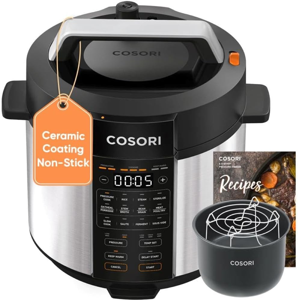 COSORI Electric Pressure Cooker 6 Quart, 9-in-1 Instant Multi Cooker, 13 Presets, Rice Slow Cooker, Sauté, Sous Vide, Sterilizer, Recipes, 1100 W