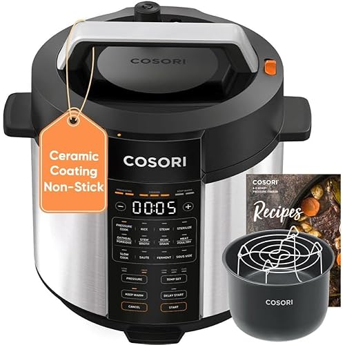 COSORI Pressure Cooker 6QT, Stainless Steel, 9-in-1 Multi Cooker, 12 Safety Features, Ceramic Inner Pot, Rice, Slow Cook, Sous Vide, Saute, 1100W