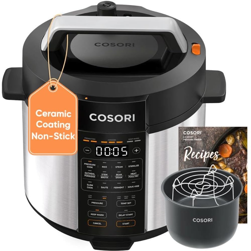 COSORI Pressure Cooker 6QT Stainless Steel 9-in-1 Multi Cooker 12 Safety Features Ceramic Inner Pot Rice Slow Cook