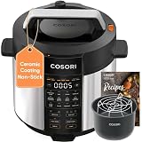 Cosori Pressure Cooker 6QT, 9-in-1, Ceramic Coating Pot, 12 Safety Features | Rice Cooker, Slow Cook, Sous Vide, Saute, Stainless Steel, 1100W, Silver