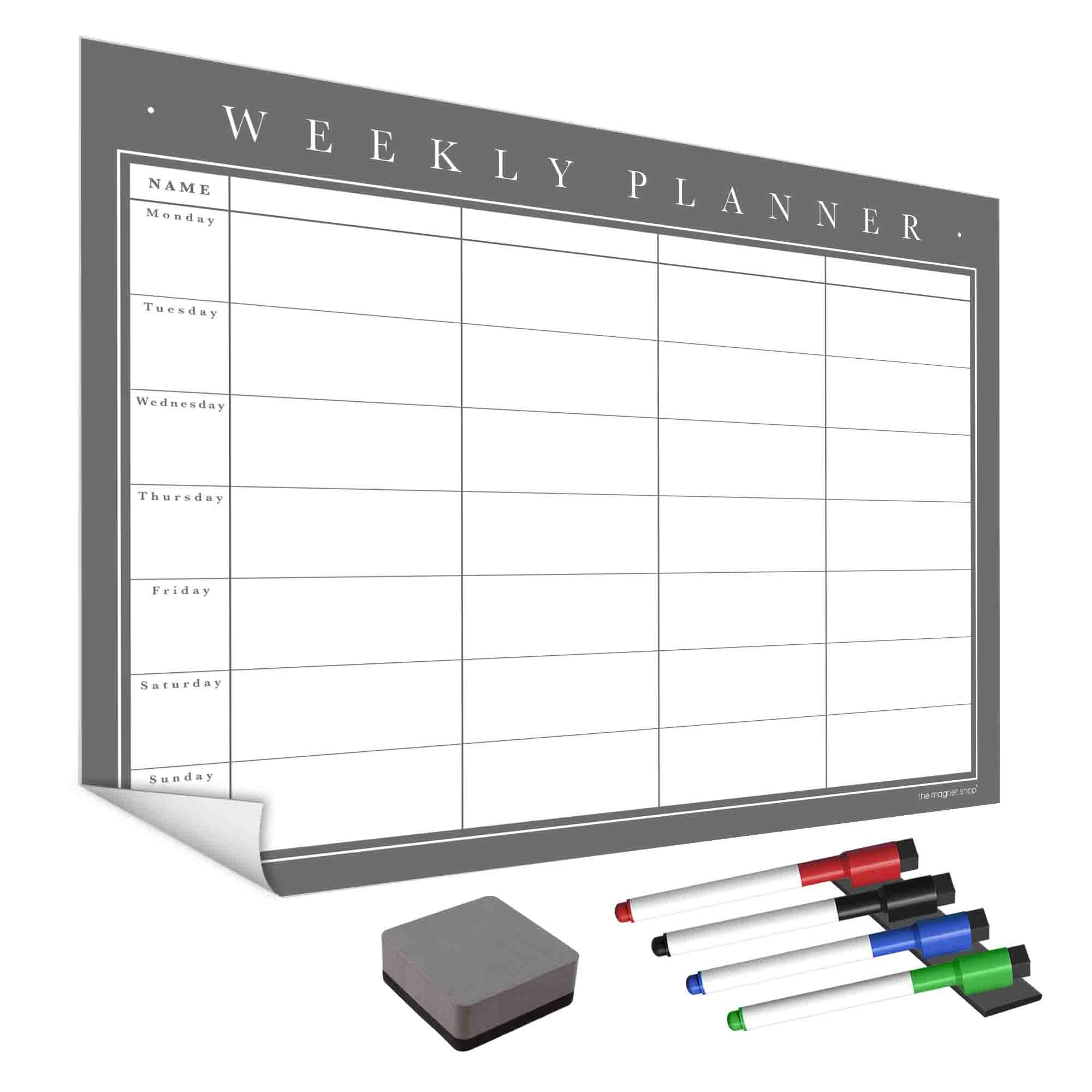 WallTAC A3 Weekly Planner Whiteboard Sticker for Wall | Made in The UK | Easy-to-Remove Dry Wipe Calendar with Reusable Adhesive | Family Meal Planner or to Do List for Home and Office [43 x 30cm]