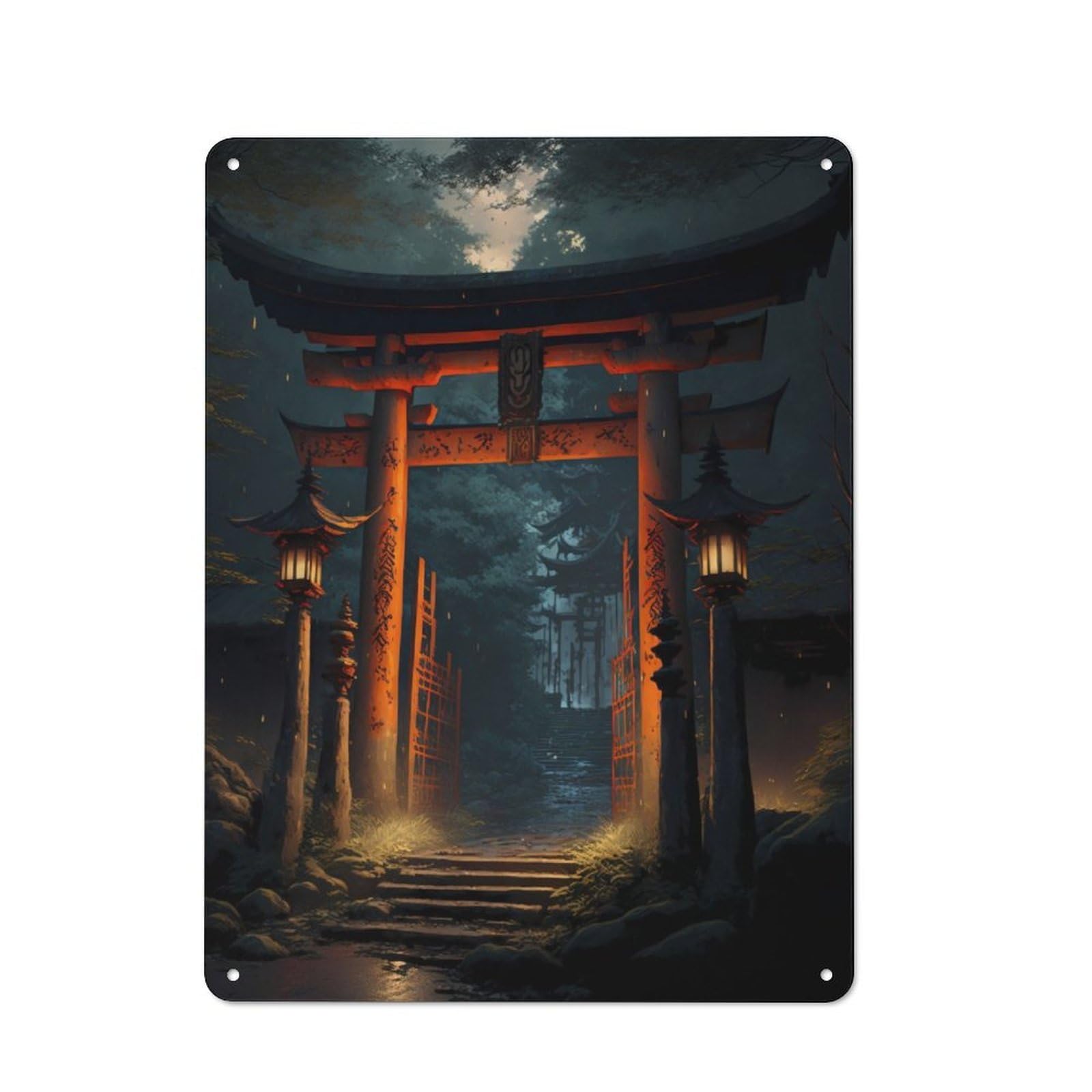 Junmoney Japan Torii Gate Metal Sign 40X30cm With For Workshop Wall, Retro Decor, For Garage, Workshop And Man Cave Decoration