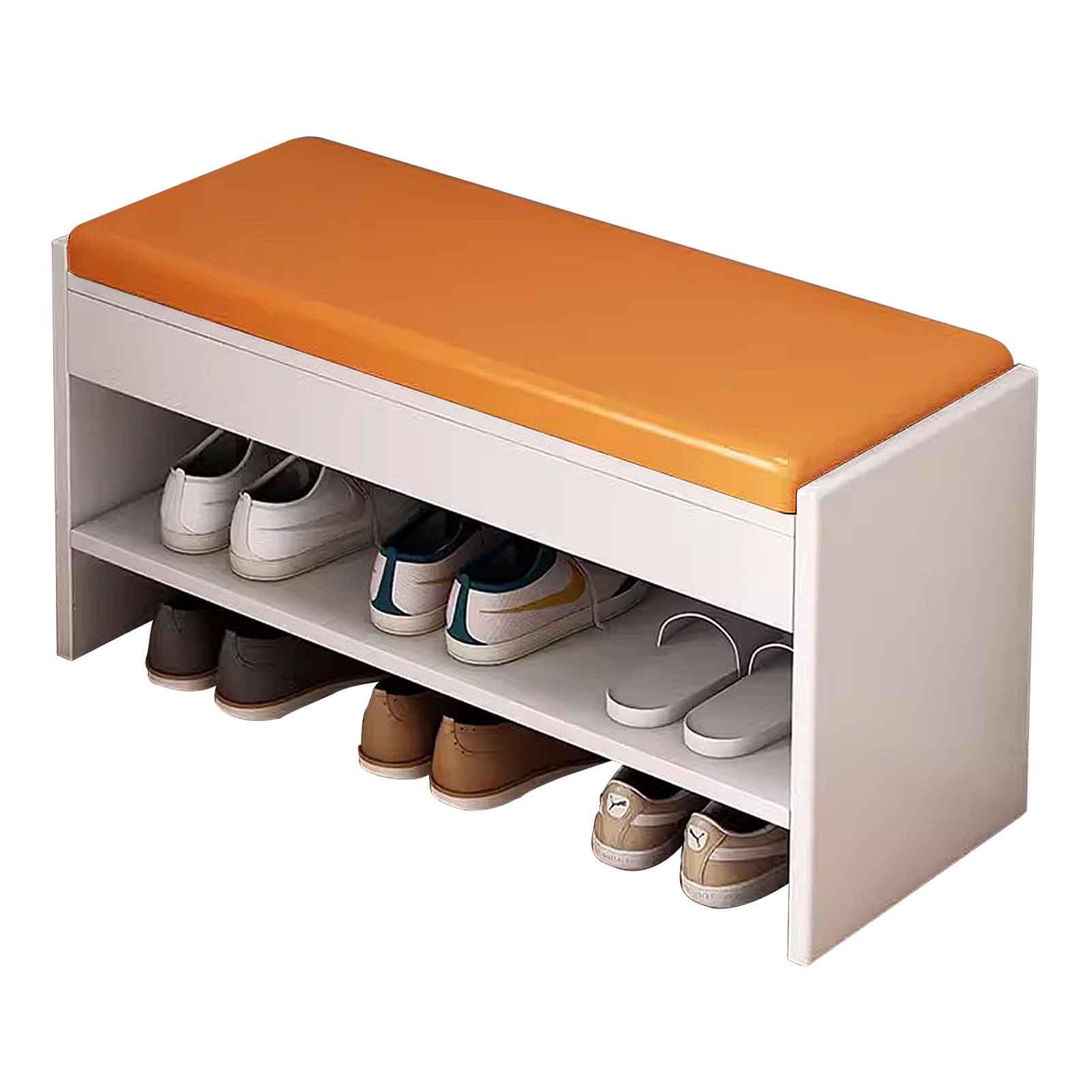 Banco Zapatero pequeño para Entrada, Banco Estrecho para baño, Taburete Cambiador con Asiento, Zapatero de Metal (Blanco)