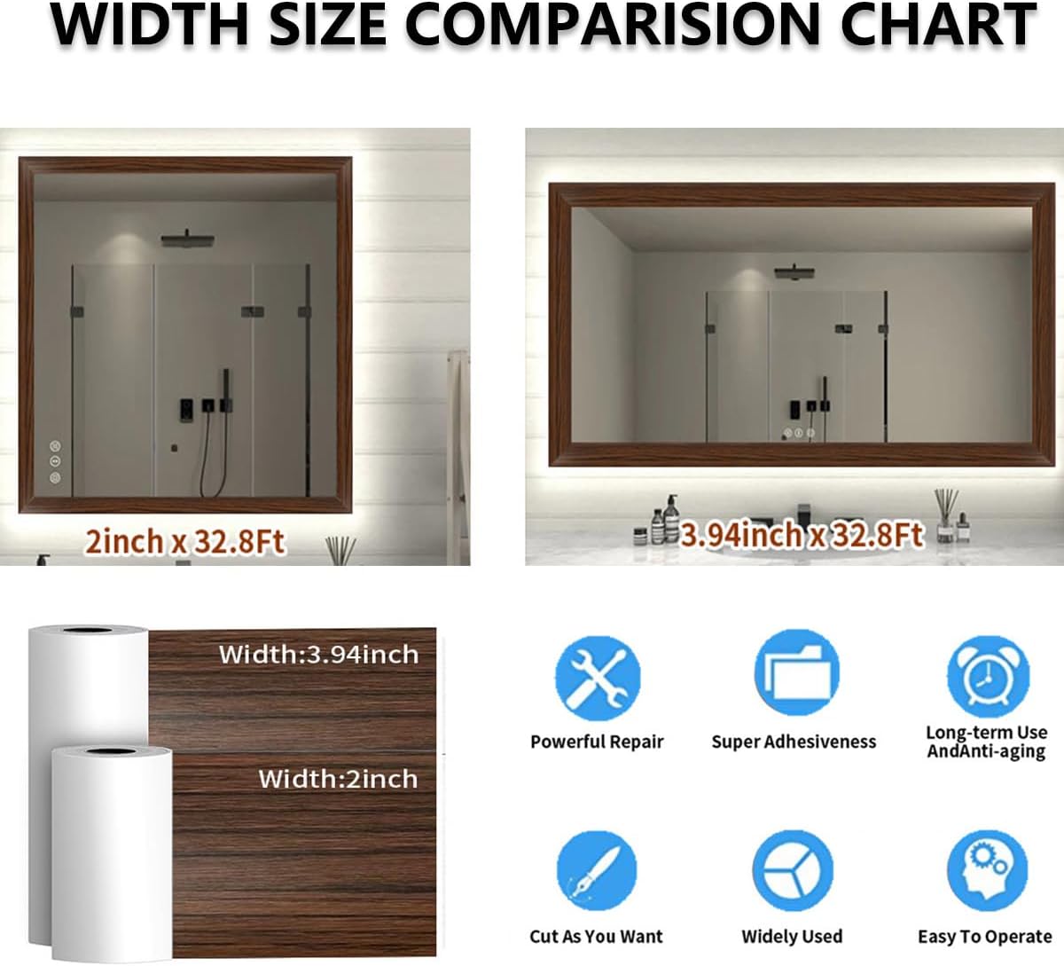 DESOMINOR 32.8Ft Black Border Peel &Stick Wood Grain Wallpaper Border Removable Waterproof Bathroom Mirror Frame Sticker (Dark Brown, 3.94Inch x 32.8Ft)