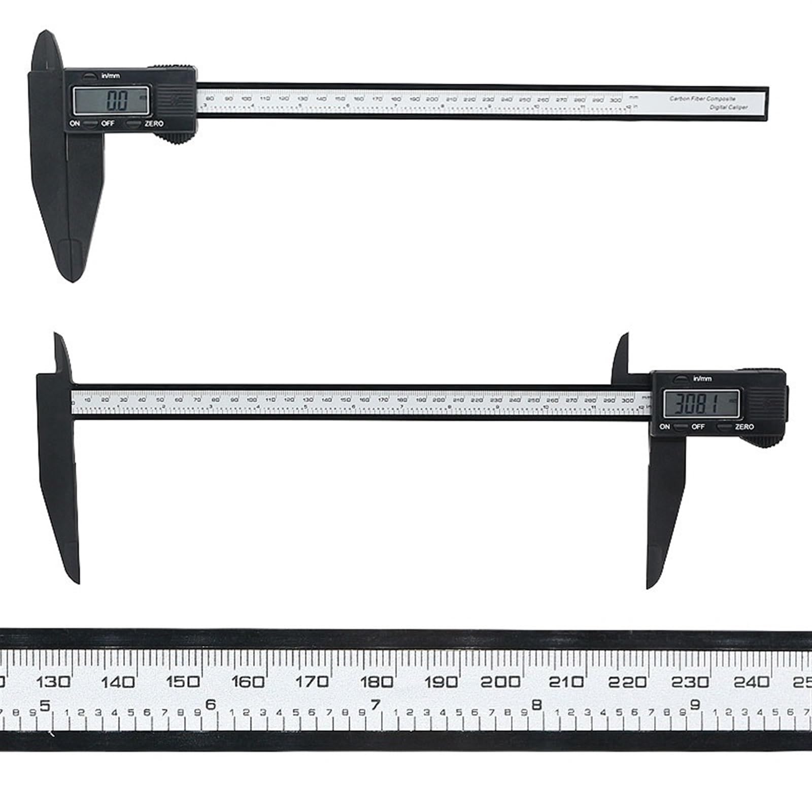 Calibre Digital Calibrador Vernier digital de 0-300/200 mm, rango de medición amplio, calibrador de plástico, mordaza de medición larga, diámetro interior y exterior, medición de pasos(0-300mm)