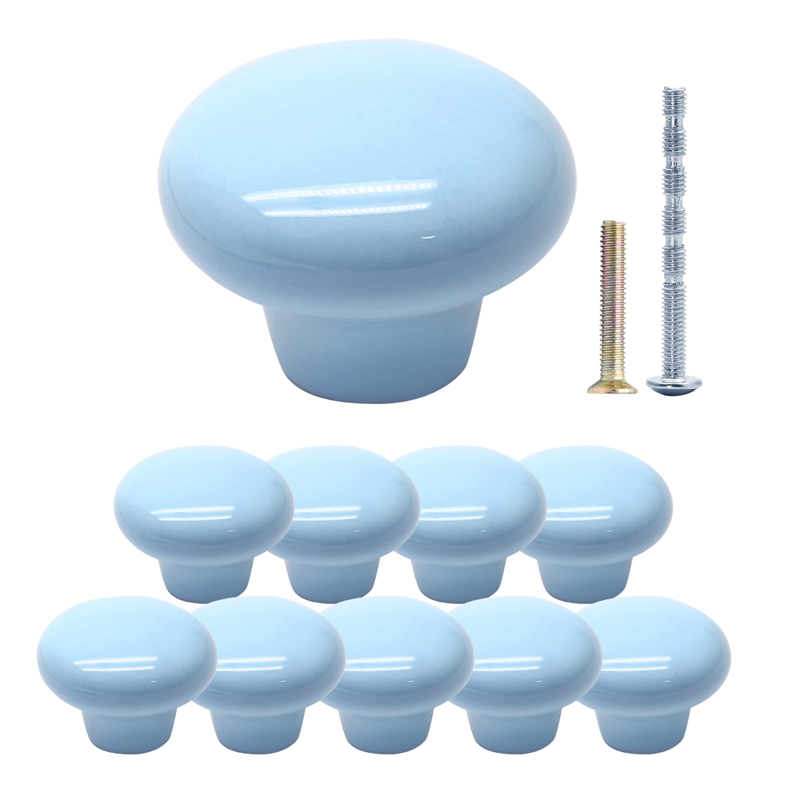 suiwotin 10pcs Light Blue Ceramic Knobs, Round Ceramic Cabinet Knobs, Pantry Cabinet Knobs Pulls, Decorative Ceramic Drawer Knobs Pull Handles for Closet, Cupboard, Furniture Door Knobs