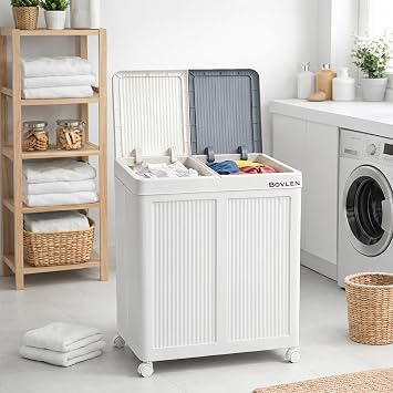Mega Boy Havalandırmalı Çamaşır Sepeti - 100 Litre Oyuncak Kutusu - Tekerlekli - Çift Bölmeli 2x50 LT - 49.5x36x61 cm - PP+ TPR