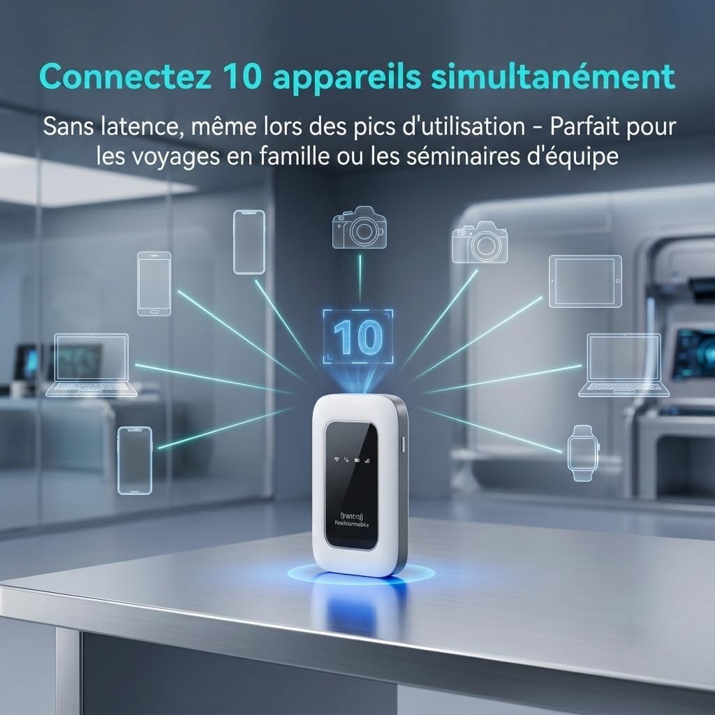 Routeur 5G Portable WiFi 6 avec Slot SIM Déverrouillé – Modem 5G Carte SIM, Internet Mobile Haut Débit 5G/4G+, Débit Ultra Rapide 300 Mbps, Jusqu’à 28 Appareils, Idéal pour Voyage & Télétravail
