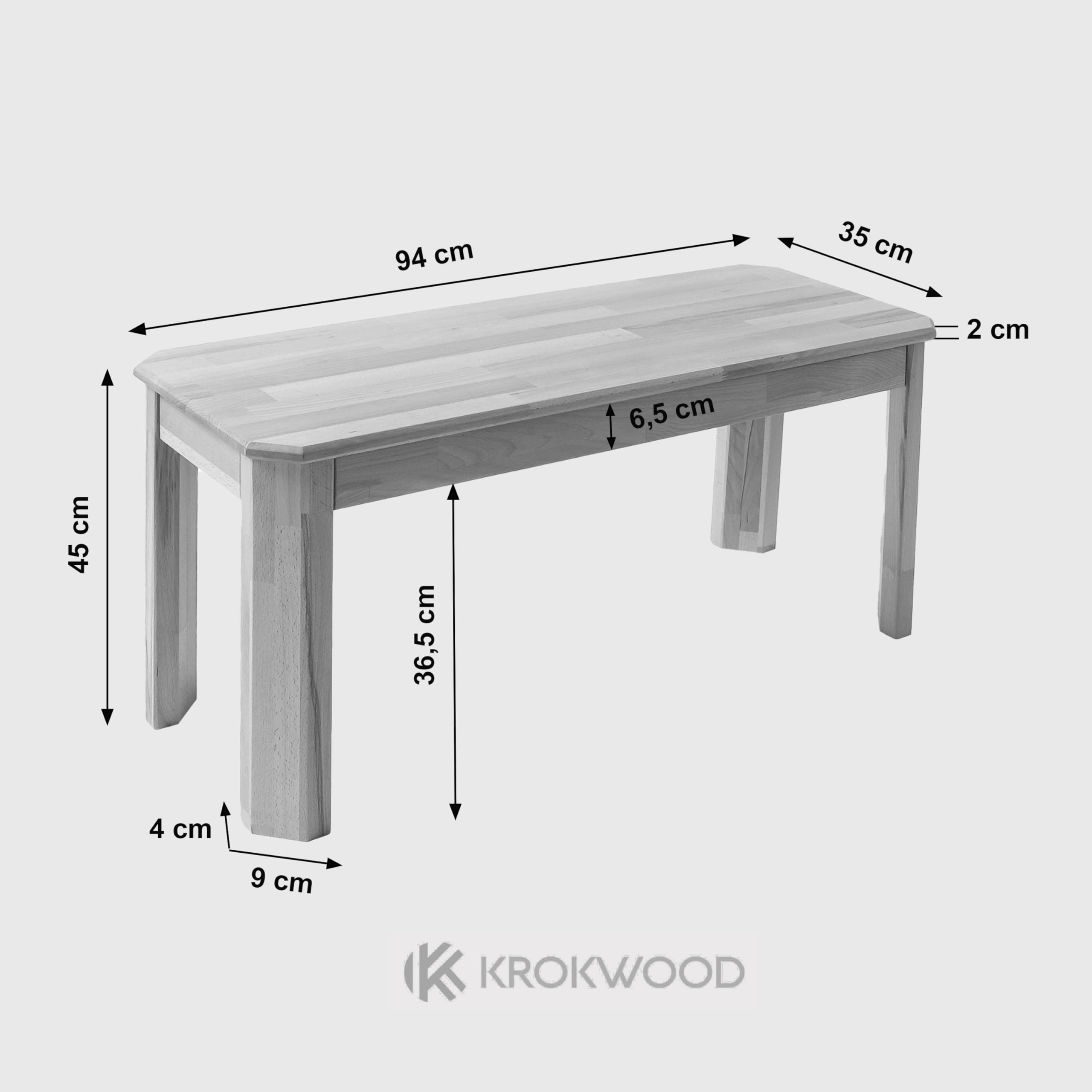 KROKWOOD Banc Berlin en Bois de hêtre Massif (94 x 35 x 45 cm)