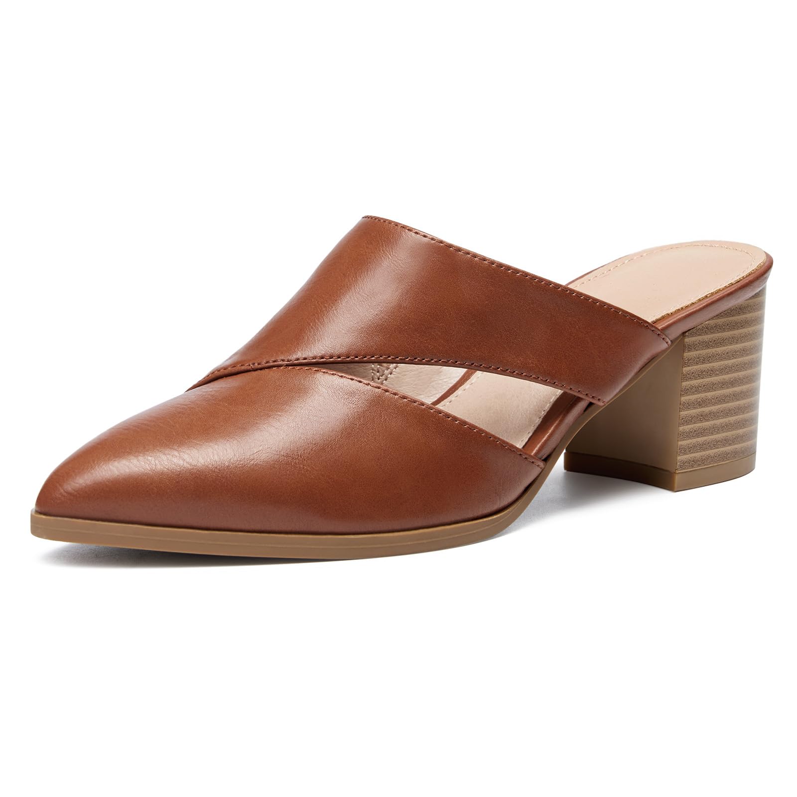 Syktkmx Women's Cutout Backless Mules Slip On Closed Toe Chunky Stacked Heeled Sandals