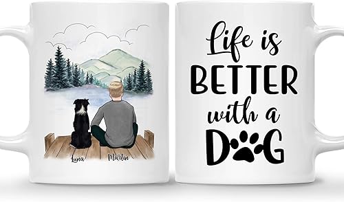 Gossby Taza personalizada con perro - La vida es mejor con un perro (Hombre - Perro) - Tazas de café personalizadas para padres de perros con frases