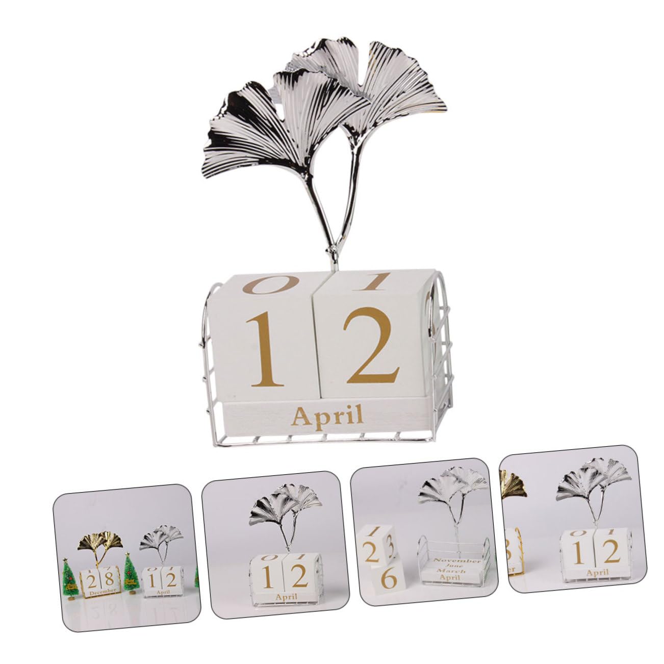 Tofficu 4 Stück Ginkgo-blatt-tischkalender Stehender Blockkalender Standkalender Countdown- Desktop-ornament Dekoration Tischdekoration Für Weihnachten Holz