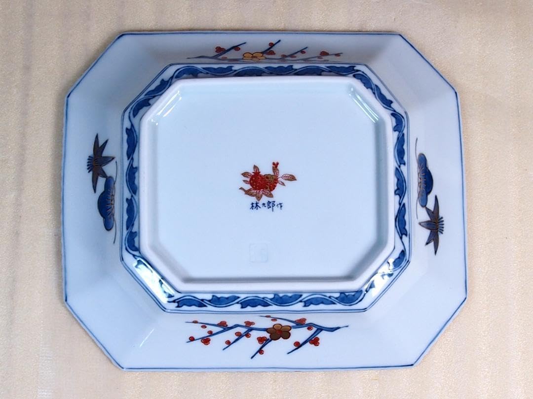 【美品】有田焼/波佐見焼 林九郎窯 赤絵鳳凰地紋 長角深皿 飾り皿 スタンド付き 有田焼/波佐見焼 林九郎窯 赤絵鳳凰地紋 長角深皿 飾り皿 スタンド