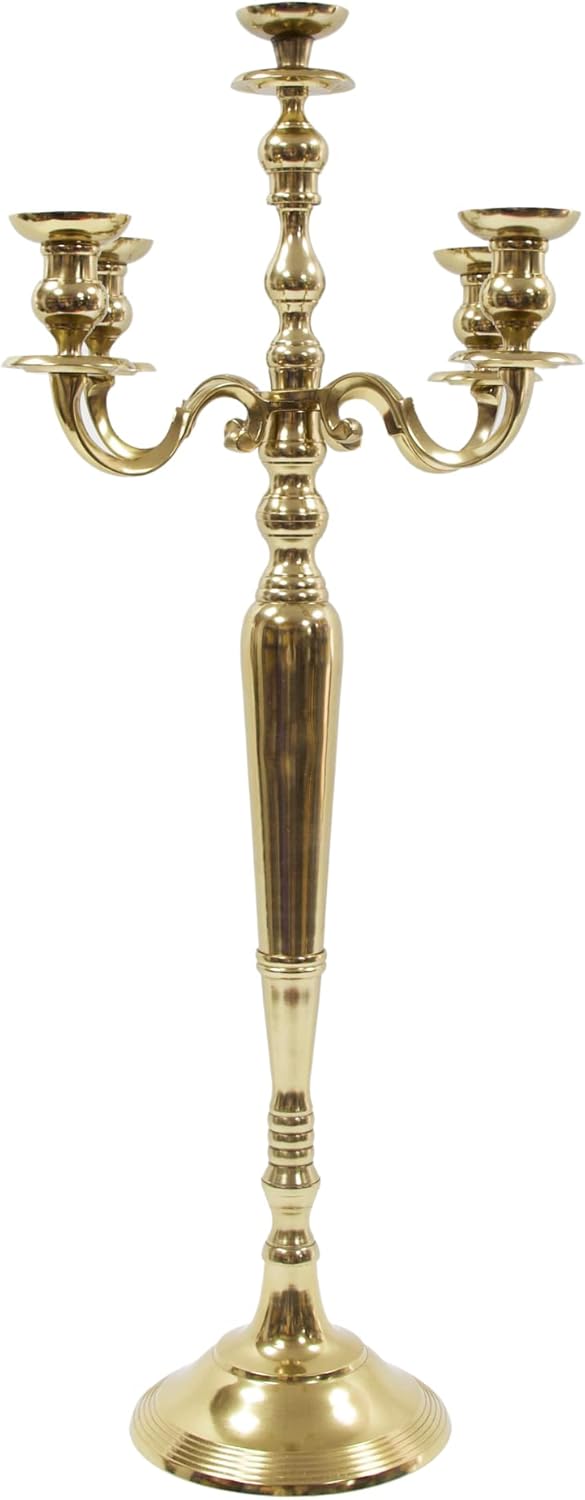 5 ARM CANDELABRA GOLD AND SILVER FINISH 3 SIZES WEDDING CANDLESTICK