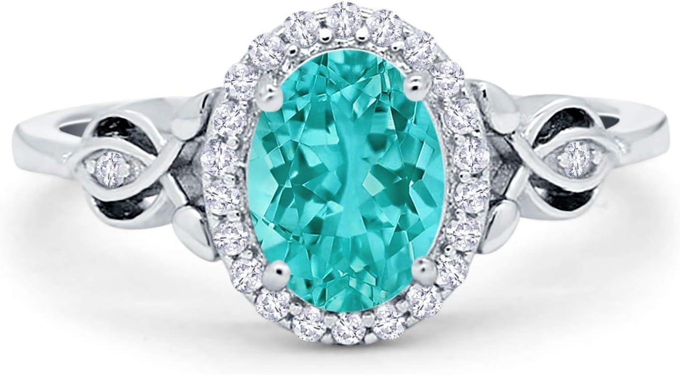 Blue Apple Co. Oval Wedding Engagement Ring Halo Round Simulated Cubic Zirconia 925 Sterling Silver