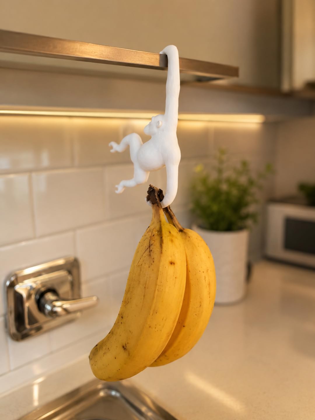Monkey Banana Holder Hook Shelf Hanger White | Matte White Finish, Keeps Bananas Elevated, Reduces Bruising, Decorative Monkey Design, Fits Shelves & Cabinets-image-28
