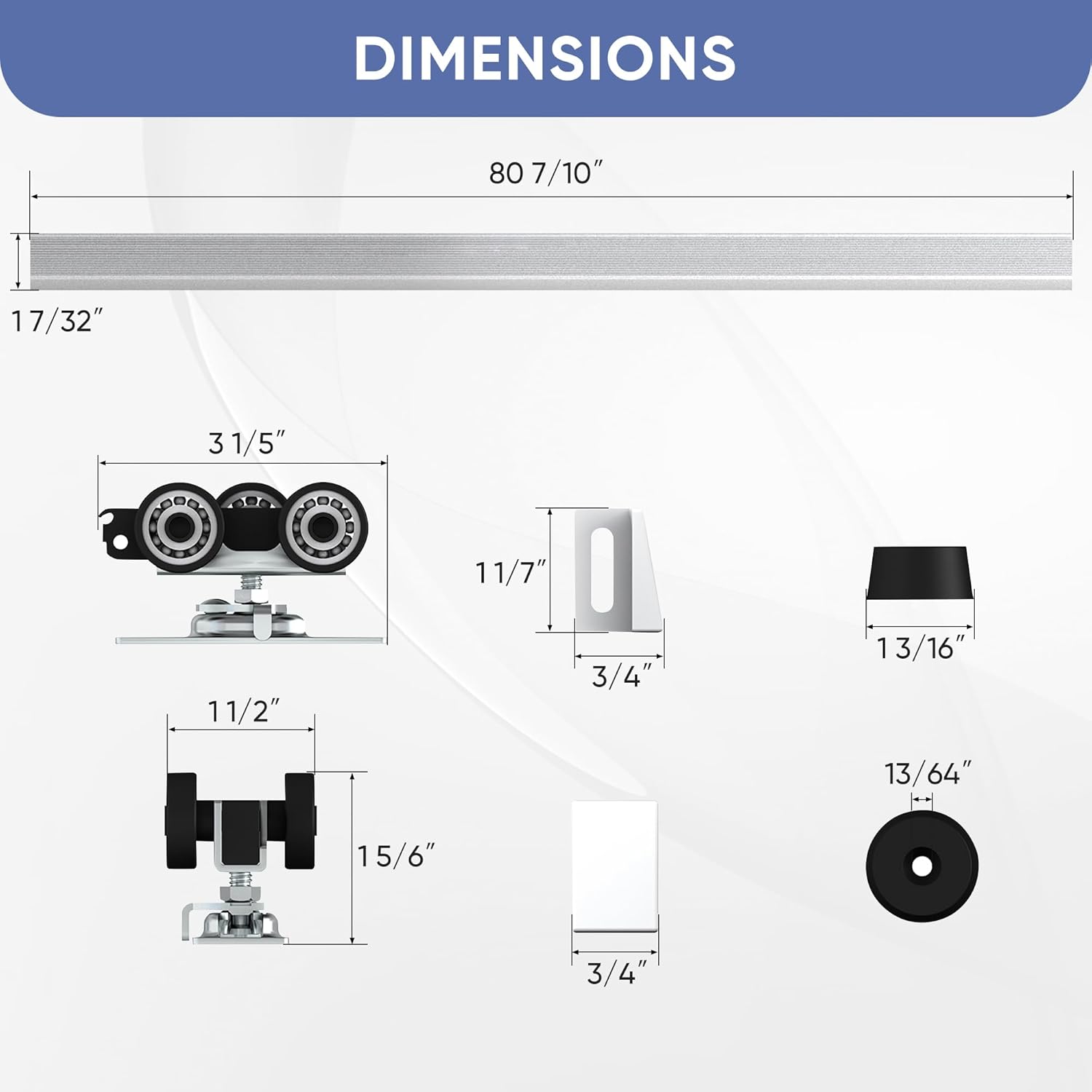 JUBEST 7FT Commercial Grade Pocket Door Hardware and Track Set, Sliding Door Hardware 80.7", Durable and Smoothly, Easy to Install