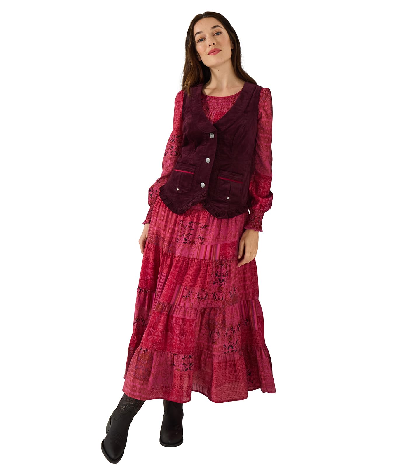 Joe Browns Women's Purple Cord Waistcoat With Frill And Pockets, Regular, Uk 18