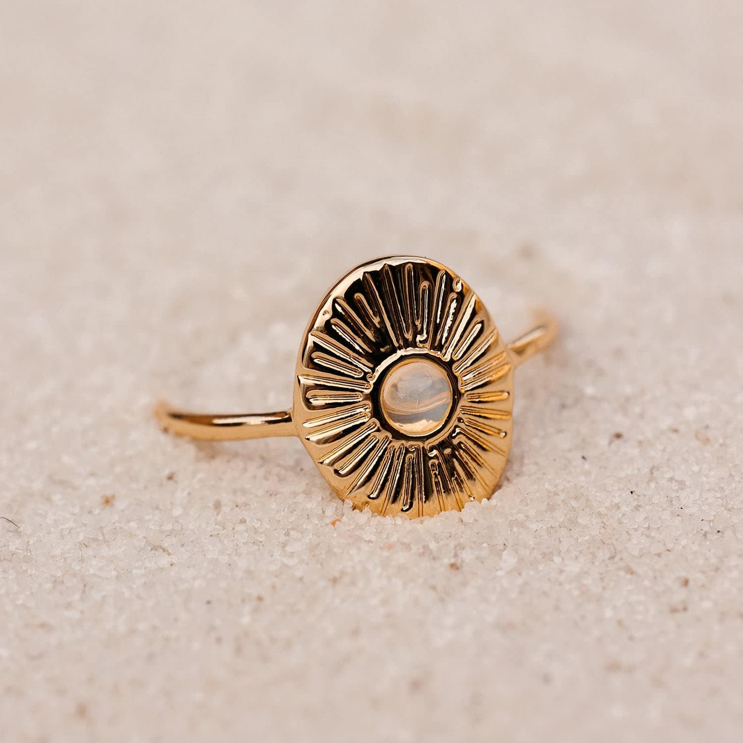 Pura Vida Ring Silver or Gold Plated Sun Ray Ring - Handmade Ring with Glass Opal Stone, Brass Base with Rhodium or Gold Plating - Cute Rings, Boho Jewelry for Women - Size 5-9
