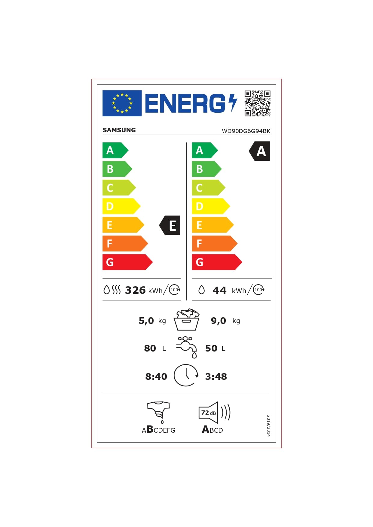 Samsung WD90DG6G94BKU2 Waschtrockner 9+5 kg EEK E/A 48 cm tief AI Wash Ecobubble SmartThings SuperSpeed Weiß