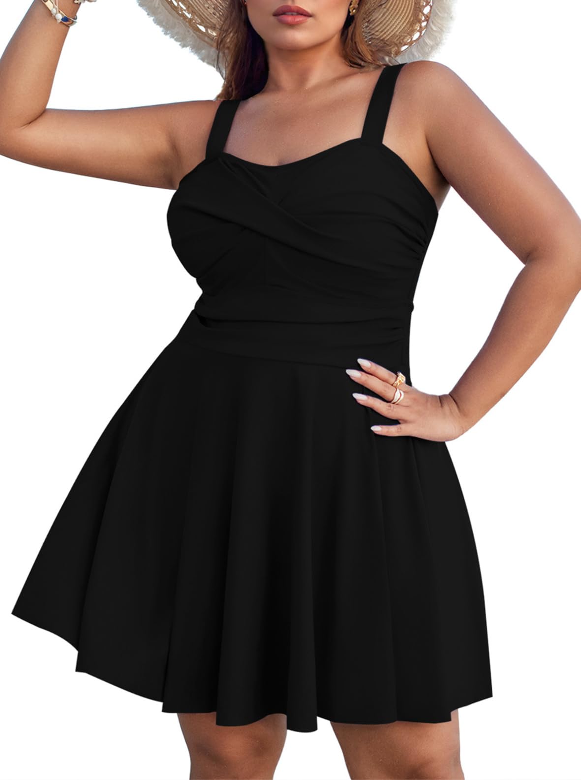 Sovoyontee Women Plus Size Tankini Swimsuit Two Piece Flowy Swimdress Bathing Suits with Shorts