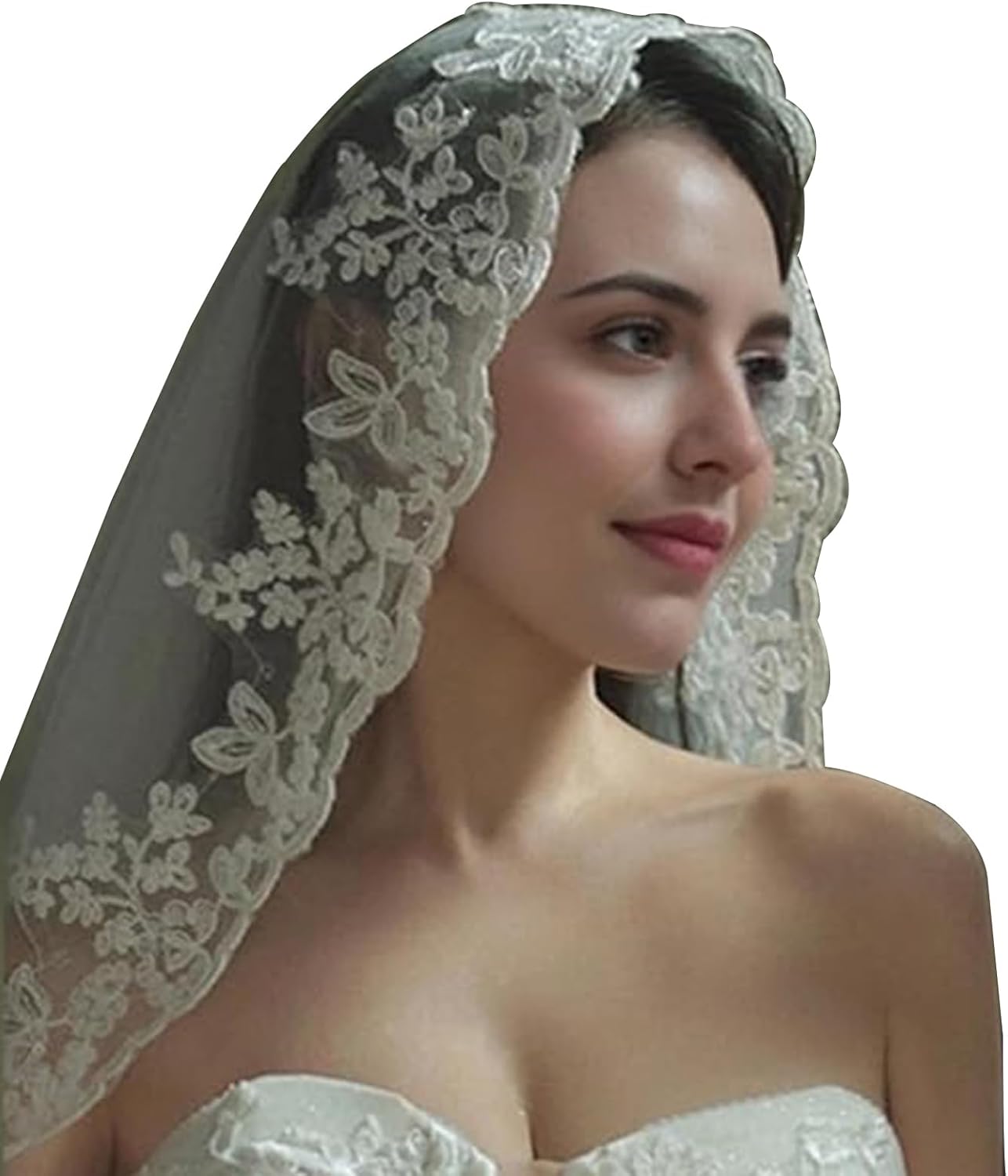 Bridal Veil Lace Flower Wedding Veil,1 Tier Cathedral Fingertip Length Veils with Metal Comb